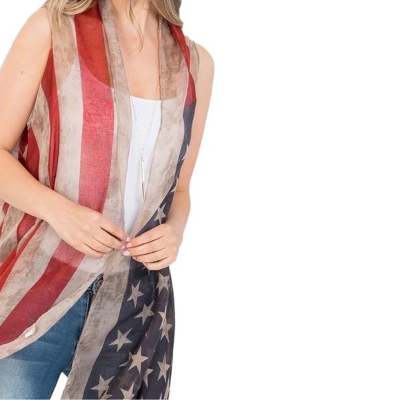 NWT distressed Stars and Stripes sheer vest patriotic USA - Picture 6 of 10